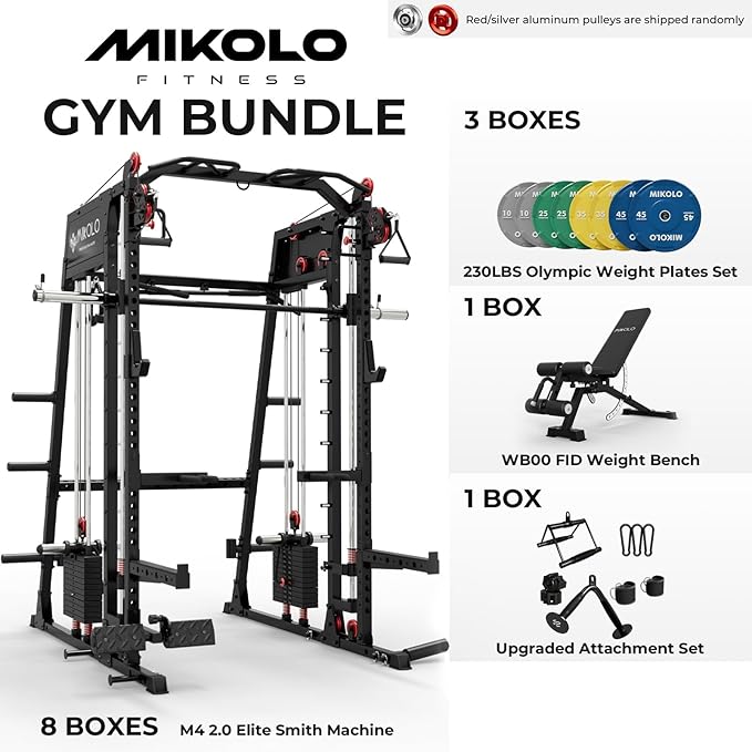 Mikolo M4 2.0 Smith Machine, All-in-One Home Gym Power Cage with LAT Pulldown & Cable Crossover, Squat Rack for Full Body Workouts