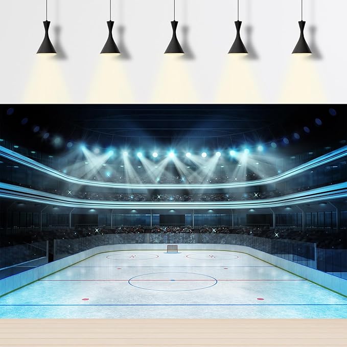 Ice Hockey Backdrop Stadium Arena ICES Rink Photography Background Sport Stage Lights Spotlight Ice Hockeys Match Games Backdrop Decors ICES Hockeys Stadium Arena Poster Background 20x10ft