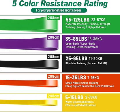 Resistance Band Sets with Accessories – 5 Level Pull Up Exercise Bands with Handles, Door Anchor & Carry Bag | Workout Bands for Strength Training, Home Gym & Fitness