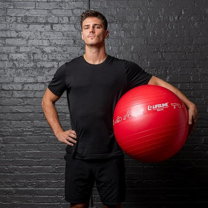 Lifeline Fitness Exercise Ball with Workout Guide – Burst-Resistant Stability Ball with Pump for Core, Balance, and Pregnancy Exercises