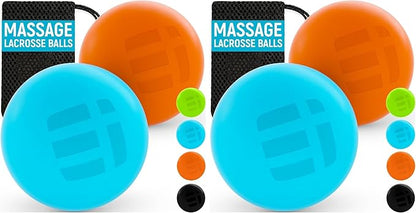 Massage Lacrosse Balls for Myofascial Release - Trigger Point Therapy Ball Set for Deep Tissue Relief - Foot Massage Ball Roller for Plantar Fasciitis - 4 Pack (Blue/Orange)