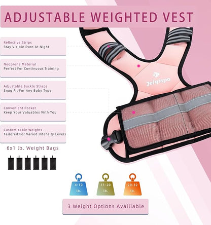 Adjustable Weighted Vest for Men and Women 4-10lb/11-20lb/20-32lb Vest with 6 Ironsand Weights, Adjustable Body Weight Vest Exercise Set for Strength Training,Cardio,Running, Walking