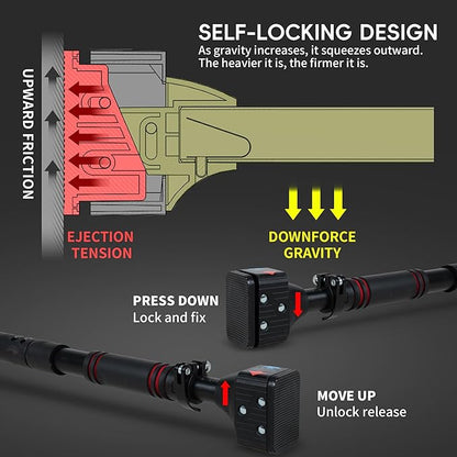 leikefitness Pull-Up Bar For Door Frame Chin Up Bar Upper Body Workout Adjustable Portable Training Pull-Up Bars Bars without Screw - Adjustable Width Locking Mechanism