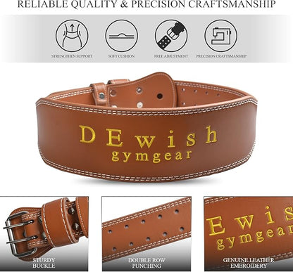 10 Adjustable Holes Genuine Leather Weightlifting Belt, 4”& 6”Width, Double Prong Power Belt for Gym Bodybuilding, weightlifting, powerlifting, squats and deadlifts