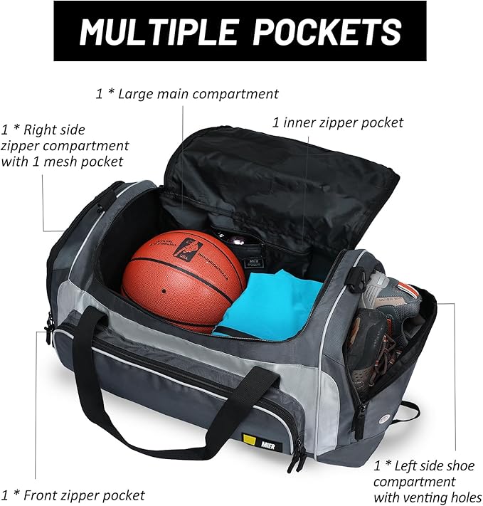 MIER Large Gym Bag for Men Sports Duffle Bag with Shoe Compartment 60L Lightweight Duffel Bags for Workout Fitness Travel, Blue