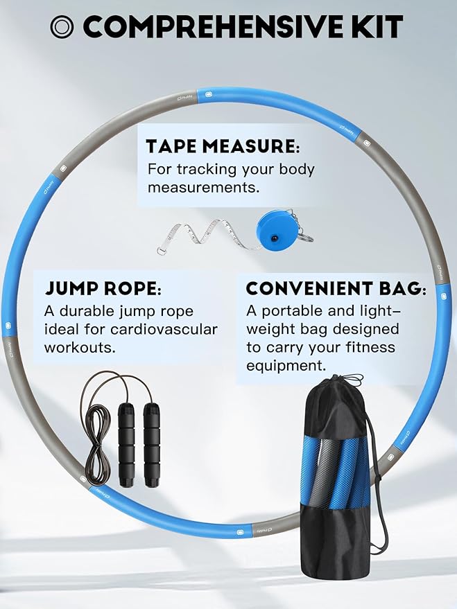 Weighted Exercise Hoop for Adults, 2.2lb Detachable Fitness Hoop, Adjustable Hoop with Jump Rope, Tape Measure and Carry Bag, Home Gym Workout