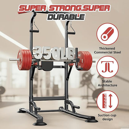 Power Tower Pull Up Bar Free standing with Resistance Bands, 350LBS Heavy Duty Alloy Steel Dip Station for Home Gym Strength Training, Adjustable Height Workout Equipment