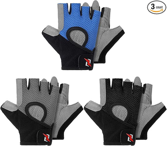 3 Pairs Weight Lifting Gloves for Men Women, Gym Workout Gloves with Full Palm Protection, Breathable Anti-Slip Fitness Glove for Training, Cycling, Pull-ups, Medium
