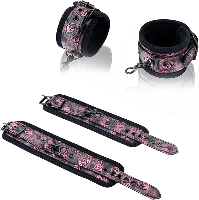 Heavy Duty Stainless Steel Expandable Spreader Bar with 4pcs PU Black--Pink Skull Pattern Detachable Adjustable Straps,Workout Bar for Home Indoor Gym Training Kit