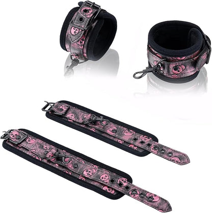 Heavy Duty Stainless Steel Expandable Spreader Bar with 4pcs PU Black--Pink Skull Pattern Detachable Adjustable Straps,Workout Bar for Home Indoor Gym Training Kit