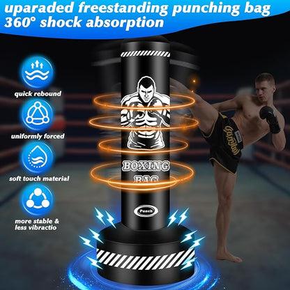 Heavy Freestanding Punching Bag for Adults, 70'' Standing Punching Bag Heavy Bag with Boxing Gloves, Women Men Boxing Training Equipment Kickboxing Bags for Beginners Training MMA Fitness Home Gym