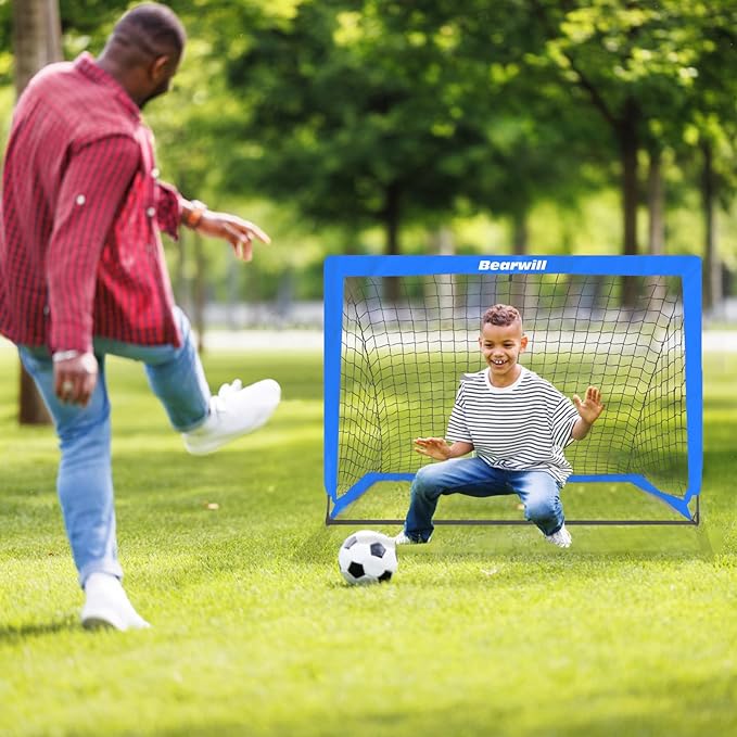 Bearwill Soccer Goal, Kids Soccer Goals for Backyard Set of 2, 4x3ft Portable Soccer Goal Pop Up Soccer Net, Kids Soccer Net Training Equipment with Soccer Ball, Ladder, Cones, Targets