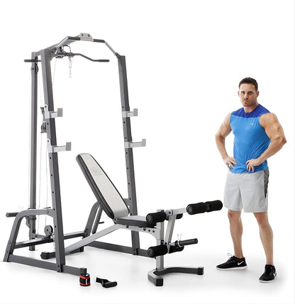 Marcy Pro Deluxe Cage System with Weightlifting Bench All-in-One Home Gym Equipment PM-5108