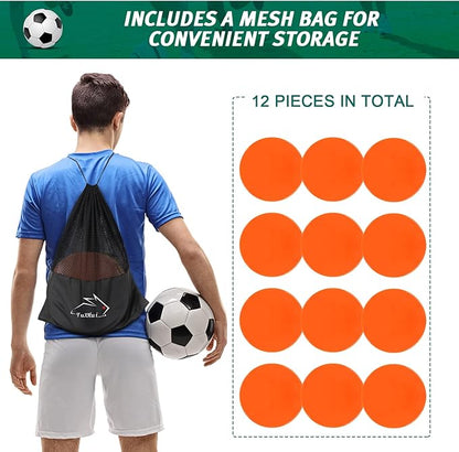 Poly Spots 4" or 9" Flat Cones Spot Markers for Gym/PE Training, Dance, 12/18/24 Pcs Non-Slip Rubber Floor Dots Flat Disc Markers for Soccer Basketball Sports Agility Drills, Classroom Activities