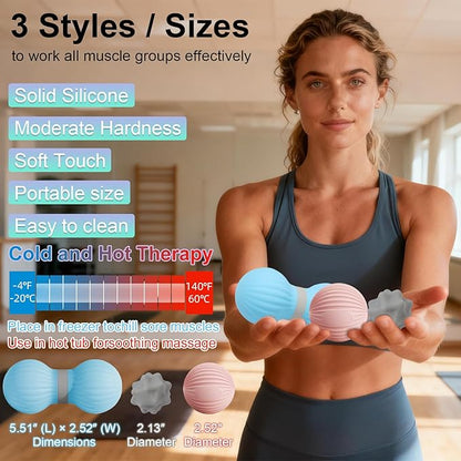 HODEMI Peanut Massage Ball Set, 3 Pack Peanut Roller, Textured Massage Ball & Trigger Point Ball for Deep Tissue Massage and Myofascial Release for Back, Neck, Hip and Foot with Mesh Bag