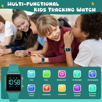 Kids Digital Watches for Boys Girls, Sports Watch with Fitness Tracker, Pedometer, Alarm Clocks, Stopwatch, No App Needed Waterproof Kids Watch, Gift for Teens Student Girls Boys Ages 5-14