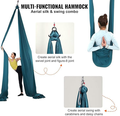 VEVOR Aerial Silk & Yoga Swing, Aerial Yoga Hammock Kit with 100gsm Nylon Fabric, Full Rigging Hardware & Easy Set-up Guide, Antigravity Flying for All Levels Fitness Bodybuilding