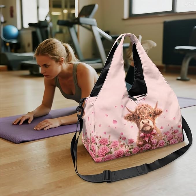 Gym Bag with Yoga Mat Holder Large Tote Bag With Multi Pockets for Women Men Dry Wet Separated Pocket Carryall Yoga Tote Bag for Pilates Travel Workout Office