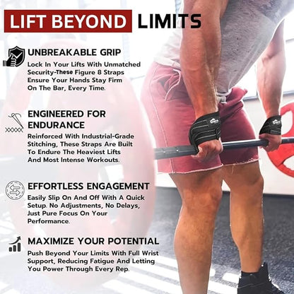 Figure 8 Lifting Straps for Weightlifting, Powerlifting, Deadlifts & Strongman – Heavy Duty Wrist Support with Reinforced Seams Multiple Sizes for Men & Women