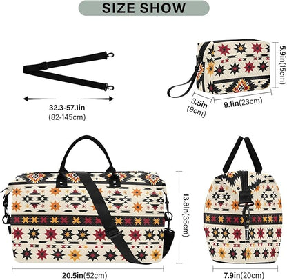 Weekender Bags Travel Duffel Gym Bag Indian Aztc Western Carry on Overnight Tote Bag with Toiletry Bag for Airplane Travel Trip Gym Yoga