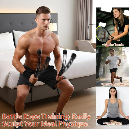 Premium Cordless Battle Ropes - Heavy Duty Ropeless Training Sticks for Home Gym with TPR Grips & Wrist Wraps，Portable Workout Equipment for HIIT, Strength & Cardio Training