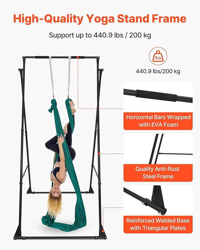 VEVOR Yoga Stand Frame, Max 441-551 lbs Load Swing Stand, Triangular Structure Aerial Rig, Aerial Silk Stands with Yoga Hammock, Standard & Height-Adjustable Version