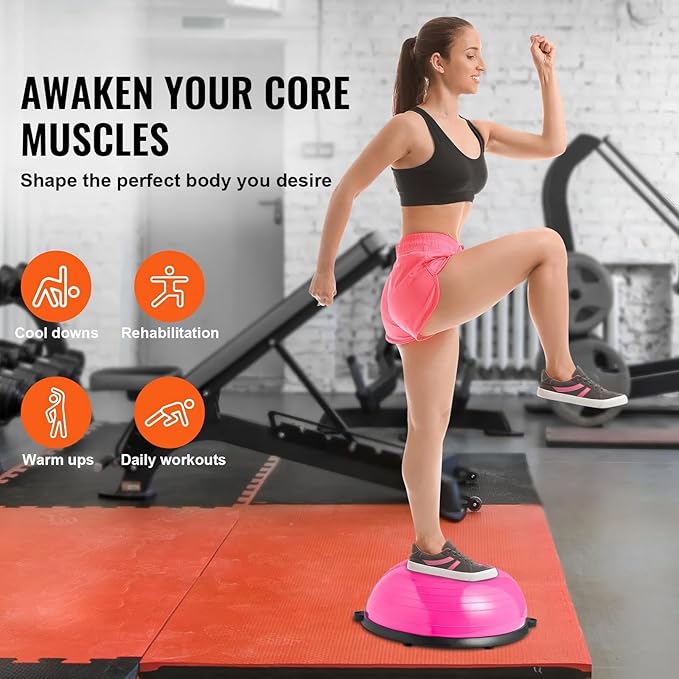 Half Exercise Ball Trainer 23 inch Balance Ball Trainer 1500lbs Capacity Stability Ball with Resistance Bands & Foot Pump, Strength Fitness Ball for Home Gym Full Body Workout