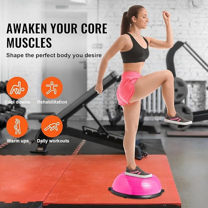Half Exercise Ball Trainer 23 inch Balance Ball Trainer 1500lbs Capacity Stability Ball with Resistance Bands & Foot Pump, Strength Fitness Ball for Home Gym Full Body Workout