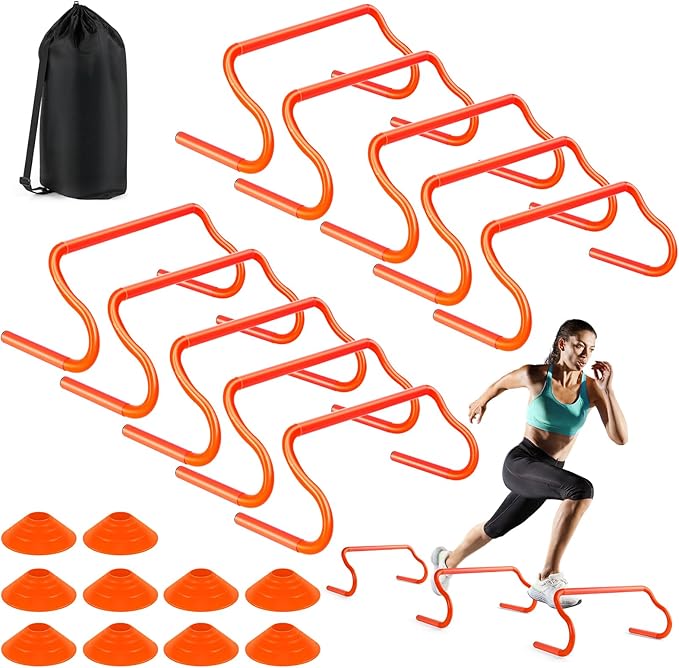 Agility Hurdles Training Equipment - Speed Hurdles and Soccer Cones with Carrying Bag for Soccer, Football, and Track Drills, Ideal for Athletes Speed and Agility Training