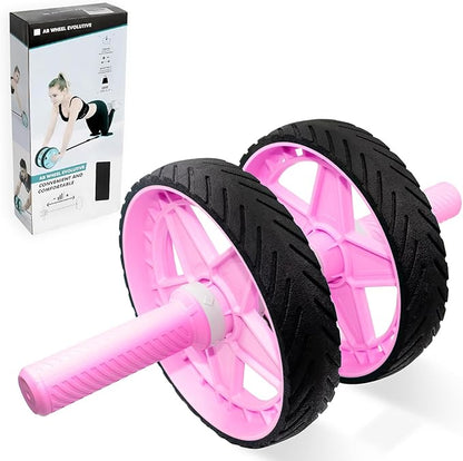 Double-Wheel Ab Roller for Core Training – Rebound Design with Adjustable Elastic Band, Silent Non-Slip Wheels, Detachable Build, Knee Pad & Bands – Home Gym Gear for Men/Women