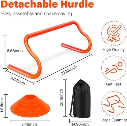 Agility Hurdles Training Equipment - Speed Hurdles and Soccer Cones with Carrying Bag for Soccer, Football, and Track Drills, Ideal for Athletes Speed and Agility Training