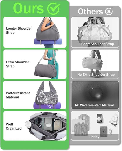 Gym Bag for Women with Shoe Compartment Yoga Mat Bag with Wet Pocket and Water Bottle Holder Weekender Bag with Strap