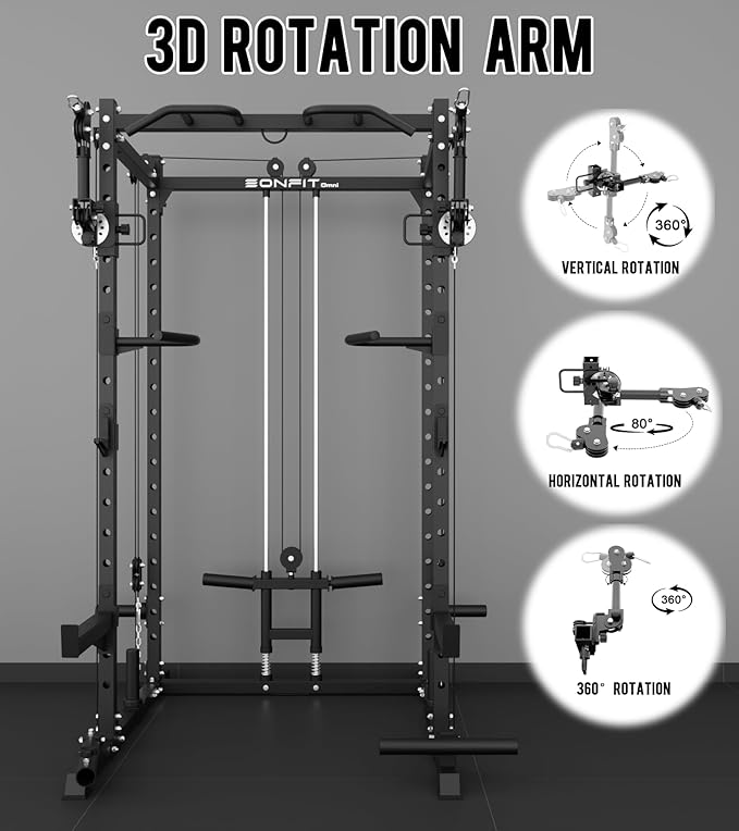 Eonfit E2 Power Cage，1500LB Squat Rack with Cable Crossover System.Multi-Function Power Rack for Home Gum.All-in-One Squat Rack with More Training Attachments