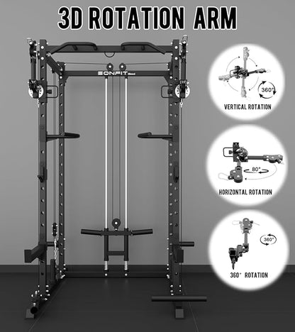 Eonfit E2 Power Cage，1500LB Squat Rack with Cable Crossover System.Multi-Function Power Rack for Home Gum.All-in-One Squat Rack with More Training Attachments