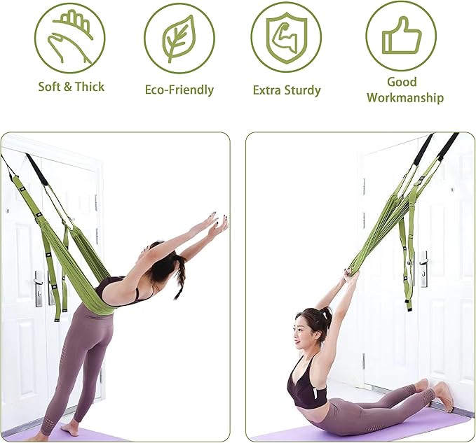 Waist Back Leg Stretch Strap Yoga Fitness Stretcher Back Bend Assist Trainer Waist Flexibility Equipment Over Door Yyoga Sstrap for Pilates, Dancing, Gymnastics Training Belt with Door Anchor