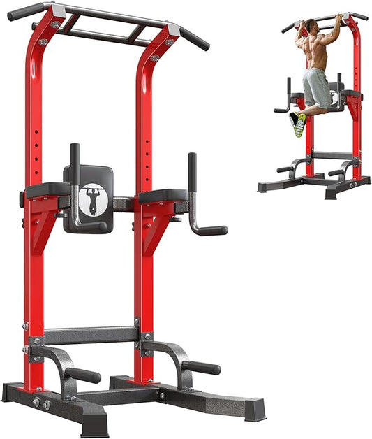 SogesPower Multi-Function Power Tower Pull Up Bar Station Pull Up Dip Station for Home Gym, 10-Level Adjustable Height Pull Up Bar Stand Dip Bar Strength Training Workout Equipment