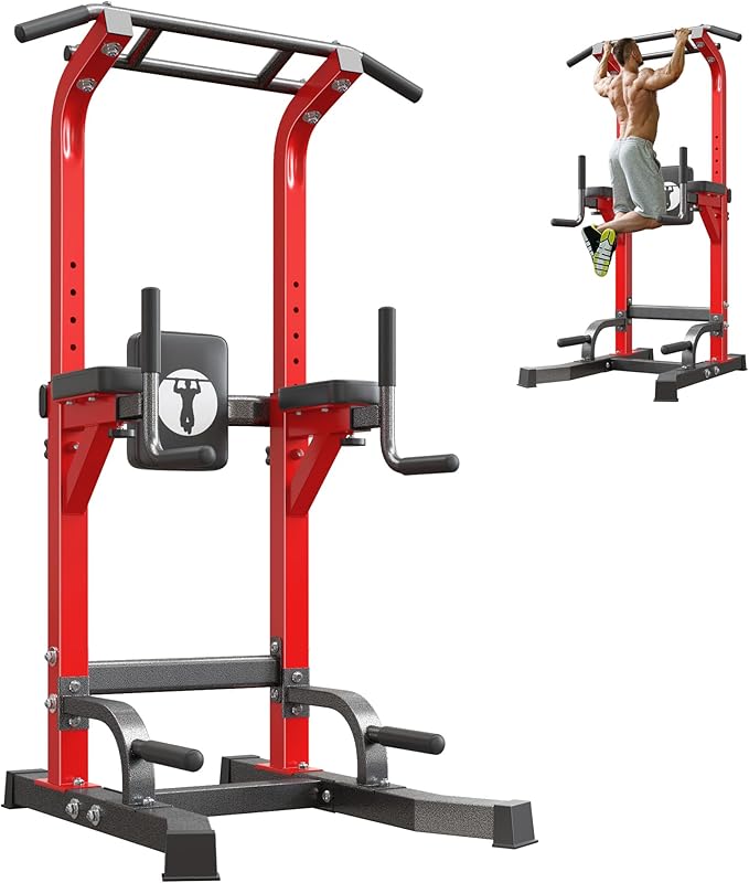 soges Pull Up Bar Dip Station, Power Tower with A Backrest, Adjustable Height Pull Up Bar Stand, Multi-Function Home Gym Strength Training