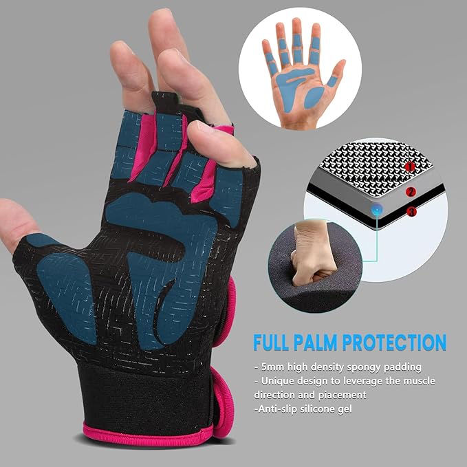 MOREOK Workout Gloves Padded Weight Lifting Gloves for Men/Women, [5MM Gel] Fingerless Grip Gym Gloves Fitness Gloves for Exercise, Weightlifting, Cycling, Pull ups, Rowing, and Climbing