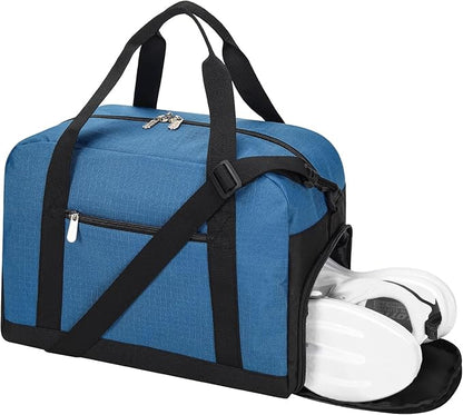 Small Gym Bag 14 inch lightweight Carry On Mini Duffel Bag with Shoe Compartment for Travel Sport - Blue