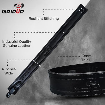 10mm Powerlifting Belt – Genuine Leather 4" Weight lifting Belt with Heavy Duty Lever Buckle for Squats, Deadlifts, Gym, Fitness, Bodybuilding – Lumbar Back Support for Men & Women