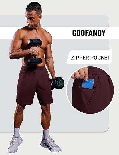 COOFANDY Mens Gym Athletic Shorts with Zipper Pockets Quick Dry 7" Workout Running Training Shorts