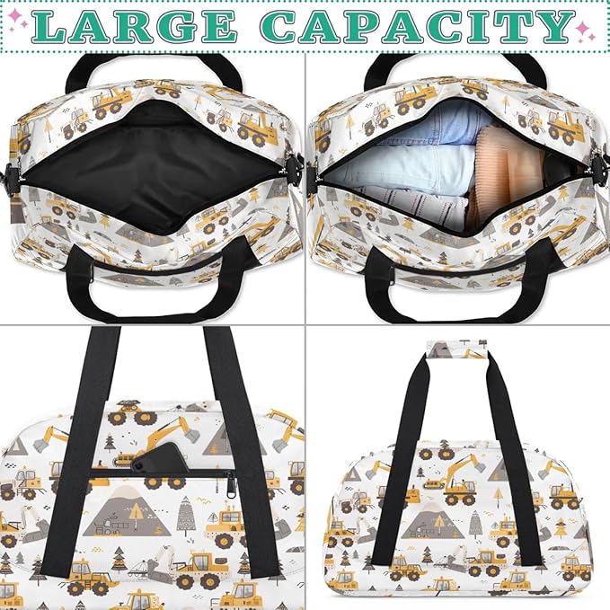 Cartoon Truck Kids Duffel Bag for Boys, Sports Gym Bag Overnight Travel Weekender Bag Lightweight Carry On Sleepovers Bag for School Practice Gymnastics
