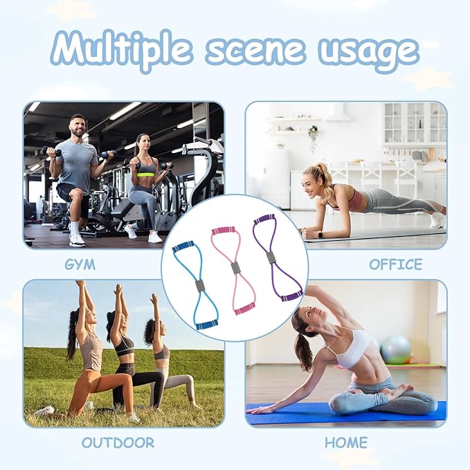 3 Pieces Figure 8 Resistance Band, Saludea Resistance Band with Handles Stretch Fitness Strap for Full-Body Exercise Strength Training Home, Gym (Pink + Purple + Blue)