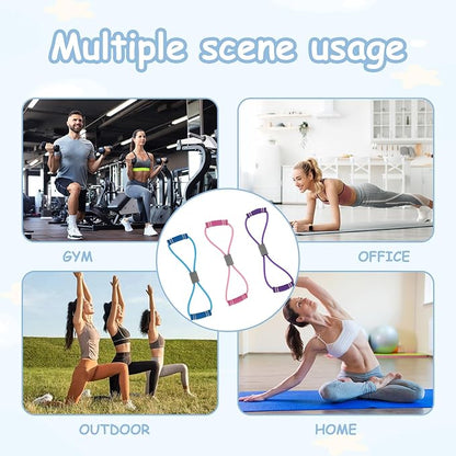 3 Pieces Figure 8 Resistance Band, Saludea Resistance Band with Handles Stretch Fitness Strap for Full-Body Exercise Strength Training Home, Gym (Pink + Purple + Blue)