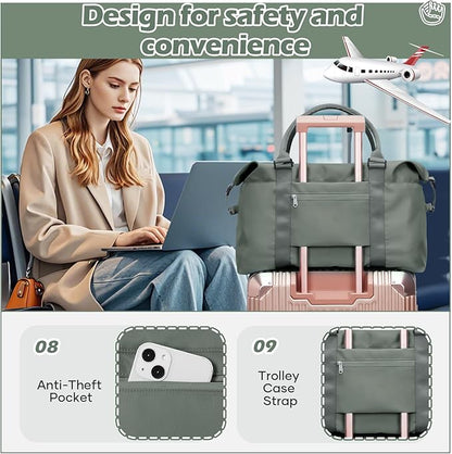 Small Gym Duffel Bag, Travel Weekender Bags for Women, Overnight Gym Carry On Tote Bag with Wet Pocket, Hospital Mom Bag for Labor and Delivery - Green