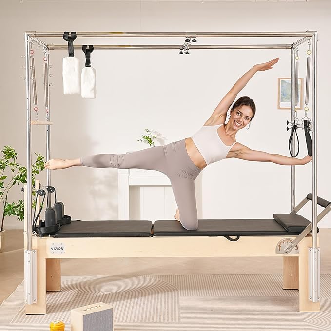 VEVOR Pilates Reformer Accessories for Home Gym, Include Reformer Box/Chair/Spine Corrector/Wall Mounted Machine/Jump Board/Foldable & Dual Resistance Springs