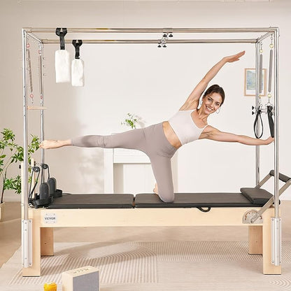 VEVOR Pilates Reformer Accessories for Home Gym, Include Reformer Box/Chair/Spine Corrector/Wall Mounted Machine/Jump Board/Foldable & Dual Resistance Springs