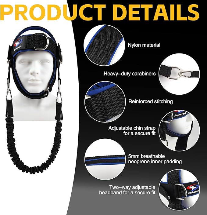 Fitness Neck Head Harness Trainer, Adjustable Chin Strap and Head Harness Strength, Neoprene Neck Exerciser for Weight Lifting, Home and Gym Use