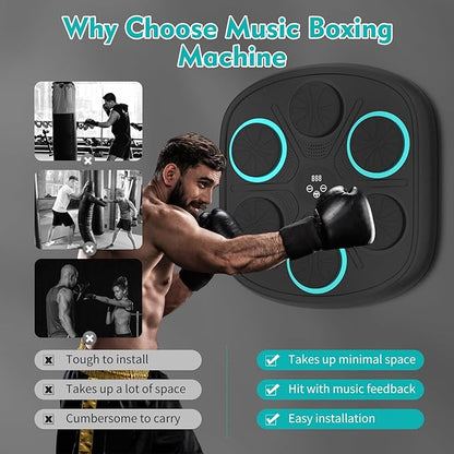 Music Boxing Machine, Wall Mounted Punching Bag with Bluetooth, Boxing Training Workout Equipment with Gloves, Ideal Gift for Kids and Adults, Home, Office and Gym