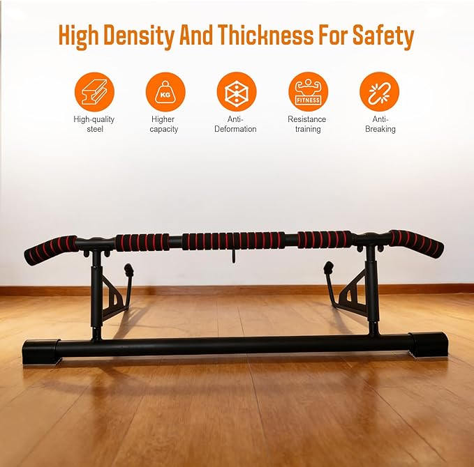 Fitness Pull Up Bar for Doorway, No Screwing or Slipping, Multi Padded Grips, Strength Training, 250 Lbs Capacity